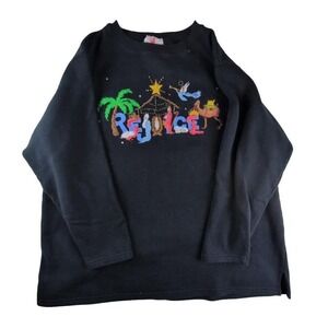 Quacker Factory Christmas Embroidered Sweatshirt "Rejoice" Black Long Sleeve XL